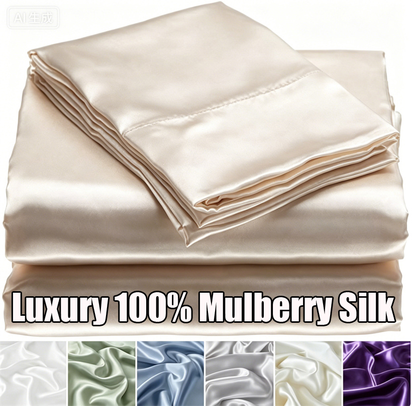 Luxury Skincare Set - Luxuriöses Maulbeerseide-Bettwäscheset, 100% Seidenbettwäsche mit Spannbettlaken,